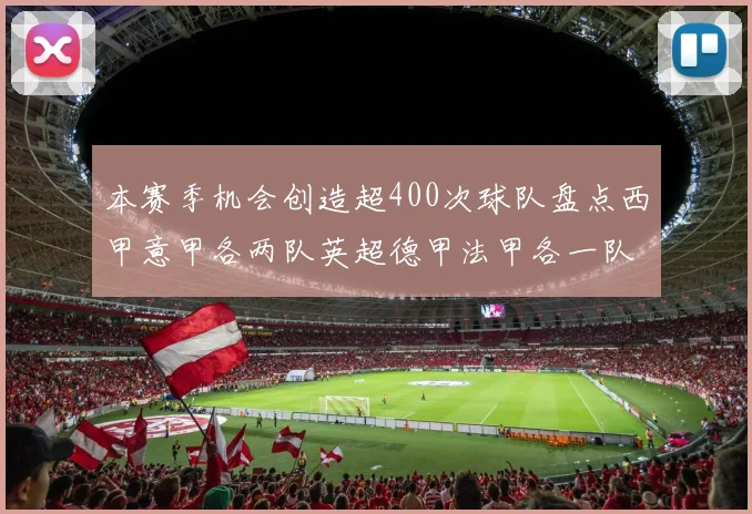 本赛季机会创造超400次球队盘点西甲意甲各两队英超德甲法甲各一队